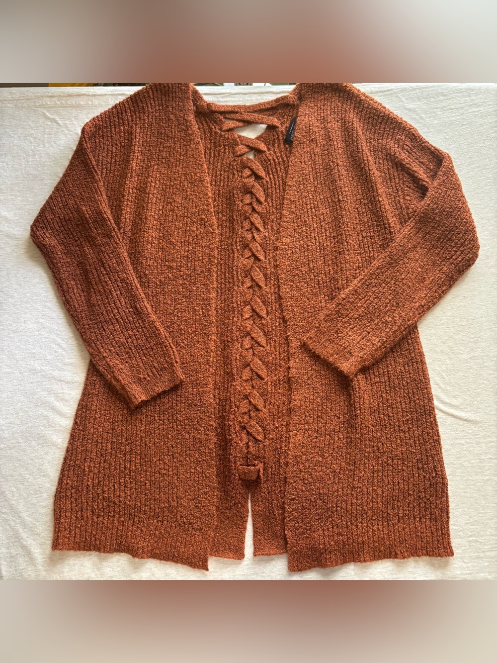 Sweet Wanderer Rust Orange Braided Open Front Knit Cardigan Size M